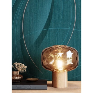 Newroom Vliestapete, Blau Tapete Glamour Glänzend - Mustertapete Schimmer Petrol Gold Metallic Modern Muster Linien für Wohnzimmer Schlafzimmer Küche bunt