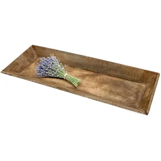Mango Dekotablett groß mit hohem Rand - 58 x 20 cm - Holz Kerzentablett rechteckig Natur - Tisch Deko Tablett Kerzenbrett für Gestecke Weihnachten Geschenke