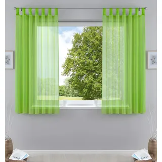 Gardinenbox 2er-Pack Gardinen Transparent Vorhang Set Wohnzimmer Voile Schlaufenschal mit Bleibandabschluß HxB 175x140 cm Apfelgrün,