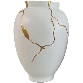 Vase inspiriert von Kintsugi japanischer Kunst, Gold & Weiß Blumenvase für Trockenblumen-Dekoration