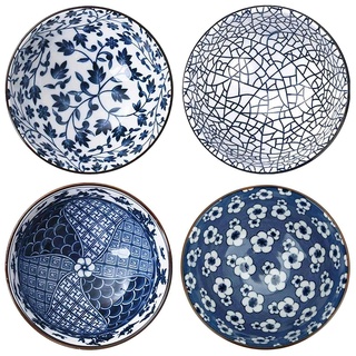 Intirilife 4-teiliges Schalen-Set in schickem Geschenkkarton - 11. 3 x 5.5 cm - Japanisches Porzellan Geschirrset in Blau und Weiß