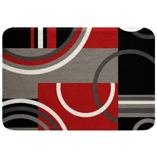 Loussiesd Geometrisch Weich Vlies Badteppiche Barclay Bögen Formen Polyester Badematte 50x80cm Kinder Jungen Moderne Geometrie Dekor Badezimmerteppich Rot Schwarz Grau für Badezimmerboden Badvorleger