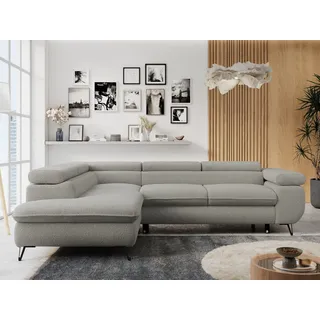 MKS Meble Ecksofa Sofa Grau, Wohnlandschaft L-Form mit Schlaffunktion und Bettkasten, Schlafsofa mit Bettkasten, Sofa mit Einstellbare Kopfstützen, Peter L ... - Hellgrau