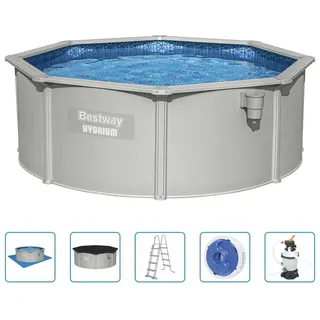 Bestway Hydrium Pool 360x120cm Stahlrahmen Sandfilter Leiter Abdeckung Grau