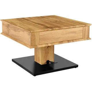 Carryhome Couchtisch, Schwarz, Eiche, Metall, Holzwerkstoff, 2 Schublade(n) Schubladen, quadratisch, Bodenplatte, Sockel, 70x46.5-66x70 cm, höhenverstellbar, einfacher Aufbau, Wohnzimmer, Wohnzimmertische, Couchtische, Couchtische Metall
