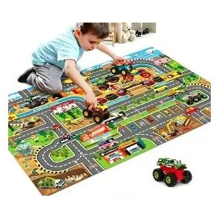 OZXVXZO Kinder Teppiche mit Straßen und Stadt, Spielteppich für Kinder, 60 * 90cm Spielmatte mit Stadtplan, Spielzimmermatte, KinderSpielmatte, fürJungen, Mädchen, Kinderzimmer, und Spielzimmer-C - 60*90 cm