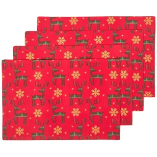 Homescapes Tischset, Rentier Rot, 4er Set - Homescapes