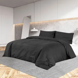 vidaXL Bettwäsche-Set Schwarz Baumwolle 155 x 220 cm + 80 x 80 cm