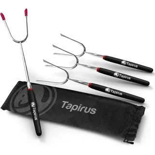 Tapirus 4 Ausziehbare Camping-Sticks zum Marshmallow-Braten, langlebige Edelstahl-Ausrüstung, Grillspieße mit isolierten Griffen, Teleskop-Gabeln, Utensilien für Smores, Hot Dogs & Shish-Kebabs