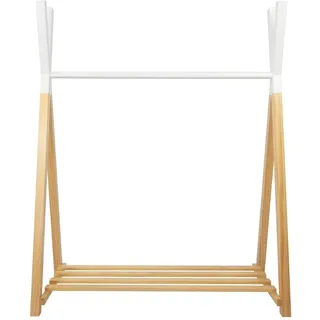 Puckdaddy® Hugo | Kindergarderobe mit Ablage | 115x50x142 cm | Kleiderständer für Kinder aus Holz + stabil | Montessori Kinderkleiderschrank offen | Gaderobe Kinder | Kleiderstange Holz, weiß