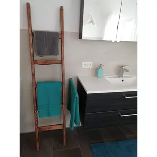 Truhenking Leiter Holz, Kleiderleiter, Handtuchhalter, Kleiderständer, Dekoleiter Altes Holz Deko Holzleiter (165cm Braun)