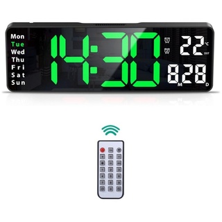 BlingBin Wanduhr LED Digitale USB Wanduhren 13-Zoll-Großdisplay Temperatur (mit Fernbedienung, Datums/Uhrzeit/Temperaturanzeige) schwarz