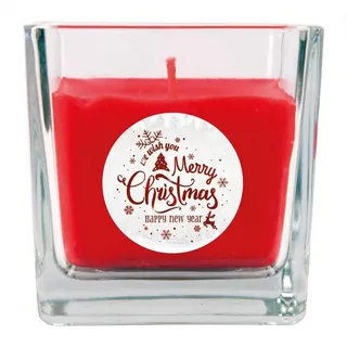 HS Candle Duftkerze (Dekokerze, 1-tlg), Weihnachten - Kerze im Bonbon Glas, Kerze mit Weihnachts - Motiv rot Ø 8 cm x 8 cm x 8 cm x 8 cm