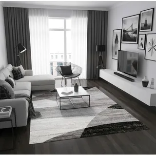 Vimoda Läufer Wohnzimmer Teppich Kurzflor, geometrisches Look, Rechteckig, Höhe: 5 mm, Läufer Moderner Meliert Muster für Küche und Schlafzimmer grau|schwarz 120 cm x 170 cm x 5 mm