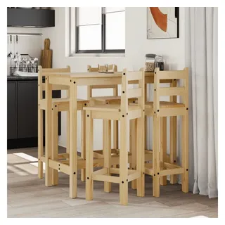 furnicato Bargruppe Bar-Set aus massivem Kiefernholz 112 x 57 x 101 cm, (1-tlg), Sitzgruppe mit Rückenlehne, Fußstütze und Honigwachs-Finish für Küche braun 57 cm x 101 cm