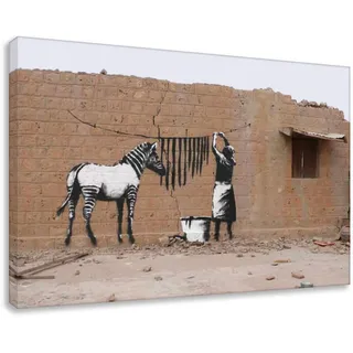 Druck auf leinwand Banksy Graffiti - Bild 60x40cm Zebra ! Bild fertig auf Keilrahmen ! Pop Art Gemälde Kunstdrucke, Wandbilder, Bilder zur Dekora (40x60cm)