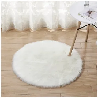 BTTO Hochflor-Teppich Flauschigen Teppiche,Shaggy Hochflor Teppich,Weicher Teppich,Rund, Faux Lammfell Schaffell Teppich weiß Ø 90 cm