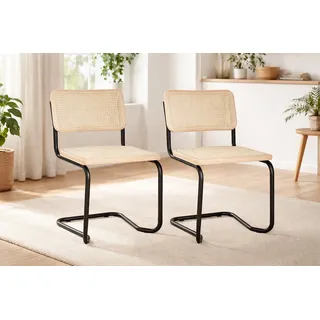 pemora Freischwinger Schwingstuhl JENA 2-er Set Wiener Geflecht, stapelbar Gestell schwarz beige