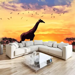 Fototapete Tier Giraffe Afrika Sonnenuntergang 300x210 cm Tapete Wandtapete Wanddeko Design Mustertapete Wand Dekoration Wohnzimmer Schlafzimmer Büro Flur