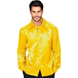 W WIDMANN MILANO Party Fashion - 70s Disco Hemd aus Satin für Herren, glänzendes 70er Jahre Outfit, Herrenhemd für Karneval, Retro Party