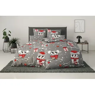 Bettwäsche OTTO HOME "Janina in Gr. 135x200 oder 155x220 cm", blau (eule), B/L: 135cm x 200cm, 1 Stk., 1 Stk., Linon, B/L: 80cm x 80cm, 2 Stk., Linon, Obermaterial: 100% Baumwolle, Bettwäsche, Bettwäsche, 100% Baumwolle, viele Winterdesigns: Patchwork, Schneemann, Eule, Bär