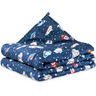 4FIZJO Gewichtsdecke Kinder 4 kg 100x150 cm, Therapiedecke, für Stressabbau & Angstzustände, Hypoallergene Glasperlen, weiche & kühlende Polyester- Außenschicht, für Kinder von 25-40 kg, Dunkelblau