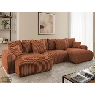 S-Style Wohnlandschaft Plüschcord 6-Sitzer Rot