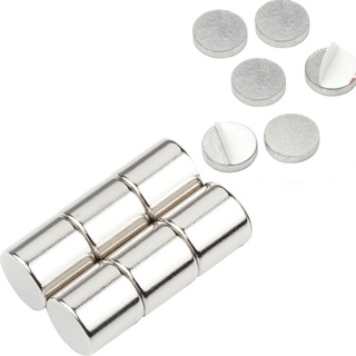 vasalat Scheibenmagnet rund, Magnet mit Metallscheibe selbstklebend, Rundmagnet ø 10mm, Neodym vernickelt 12-teilig