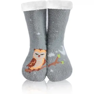 WOTENCE Hausschuhe Socken Damen Wollsocken Wintersocken Soft Warm Niedlichen Tier Winter Anti-Rutsch Socken Damen Thermosocken(Eule Grau - Einheitsgröße