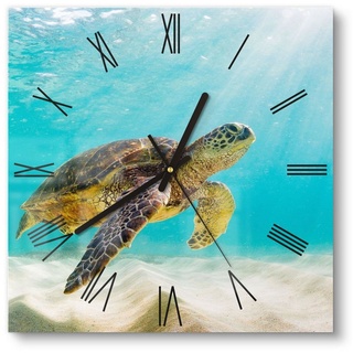 DEQORI Wanduhr 'Schildkröte unter Wasser' (Glas Glasuhr modern Wand Uhr Design Küchenuhr) beige 30 cm x 30 cm