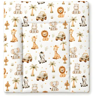 Wickelauflage Wickelunterlage wasserdicht und abwaschbar – weiche Wickelmatte für Wickeltisch, Wickelkommode, Wickelaufsatz oder Waschmaschine – OEKO-TEX – 85x75cm (Breite x Tiefe), Safari