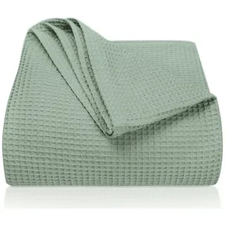 Laynenburg Tagesdecke Waffelpique aus 100% Baumwolle – Baumwolldecke, Kuscheldecke, Wohndecke als Sommerdecke, Bett-Überwurf, Couch-Überwurf, Sofa-Decke grün 150 cm x 200 cm