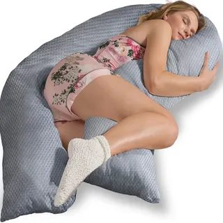 Traumreiter Seitenschläferkissen mit Memory Foam Körperunterstützung & Bezug Velour Deluxe, Grau, Größe M - Grau