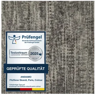 Andiamo Teppichfliese Paris Nadelfilz, Gesamthöhe ca. 4 mm, quadratisch, 40x40 cm, selbstklebend, robust & strapazierfähig, 25 Stück (4 qm) grau