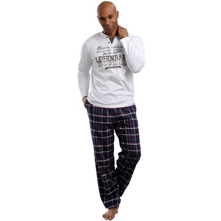 Pyjama H.I.S Gr. 48/50, bunt (weiß, marine, kariert) Herren Homewear-Sets Pyjamas mit Flanellhose
