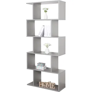 RICOO Standregal 5 Regalböden WM073-PL Raumteiler Regal schmal platingrau 160×70×25 cm Bücherregal Holzregal Wand Würfelregal Büroregal klein Regale & Ablagen Bookshelf Wandregal Holz