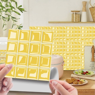 30 Stück Marokkanischer Fliesenaufkleber, Hiser 3D Mosaik Stil Wasserdicht Ölfest Stickerfliesen Marmor Deko Selbstklebende Fliesenfolie für Badezimmer Wohnzimmer Küche (Gelb,10x10cm)