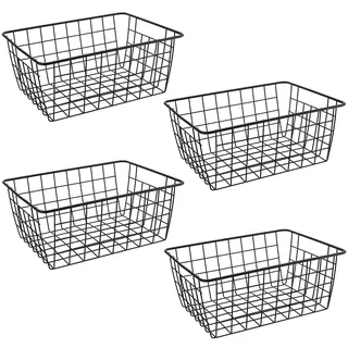 NAMYEUT 4 Stück Aufbewahrungskorb Draht Schwarz Metall Drahtkorb, Draht Körbe Organizer für Bad, Kühlschrank, Büro, Gefrierschrank, Schrank, Regal, 28 x 22 x 12 cm