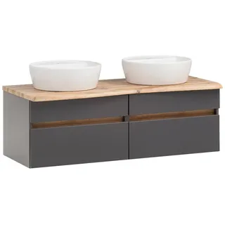 Lomadox Waschtisch VIDAGO-03, 121 cm Aufsatzbecken graphit Abdeckplatte Baumkantenoptik 121/55/52 cm grau