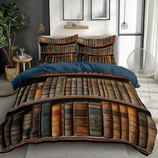 Generisch Retro Stil Kinderbettwäsche 240 x 220 cm, Buch im Vintage Stil Bettbezug mit Reißverschluss, Weich Mikrofaser Bettwäsche-Sets Zimmer Dekor Bettbezüge mit 2 Kissenbezüge 80 x 80 cm