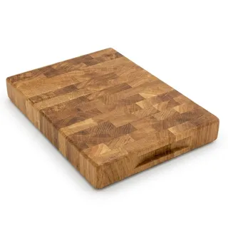 PEEWIT Stirnholz Schneidebrett Eiche 32x24x4 cm, Hackblock aus massivem Eichenholz, End Grain, geölt, Küchenbrett mit Griffmulden zum Schneiden, Hacken und Servieren, europäische Herstellung