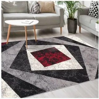 mazovia Designteppich Modern Teppich Kurzflor Wohnzimmerteppich Robust und pflegeleicht GRAU, 60 x 100 cm, Fußbodenheizung,Allergiker geeignet,Farbecht,Pflegeleicht,Geometrisch grau|rot 60 x 100 cm