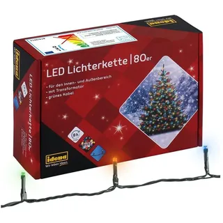 Idena LED-Lichterkette 80er bunt, Innen- und Außenbereich 8h-Timer grünes Kabel Weihnachtsbeleuchtung bunt