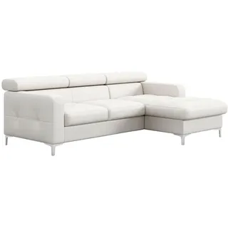 Livetastic Ecksofa, Weiß, Metall, Echtleder, Rindleder, 4-Sitzer, Ottomane rechts, L-Form, 227x168 cm, Made in EU, Bettkasten erhältlich, Liegefunktion, seitenverkehrt Schlafen auf Sitzhöhe, Bettfunktion Rücken echt, Armteil links, rechts, Wohnzimmer, Sofas & Couches, Wohnlandschaften, Ecksofas