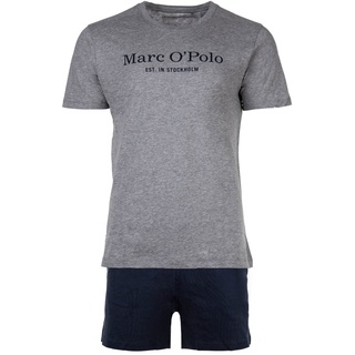 Marc O Polo Herren Schlafanzug - 2-tlg. Pyjama Set, kurz, Rundhalsausschnitt, Organic cotton Grau/Dunkelblau S