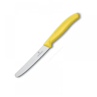 Victorinox Küchenmes gelb (11cm, Extra scharfer Wellenschliff, Tafelmesser, Ergonomischer Griff, Spülmaschinengeeignet) Tomaten, Kunststoff, Gelb