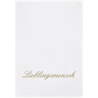 17;30 Geschirrtuch, 100% Baumwolle, humorvoller Spruch LIEBLINGSMENSCH, umweltfreundlich, weiß-Gold, 50x70 cm