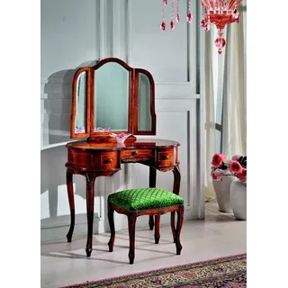JVmoebel Schlafzimmer-Set Barock Schminktisch aus Holz mit Hocker in warmem Braun, (2-tlg), Made in Europa braun