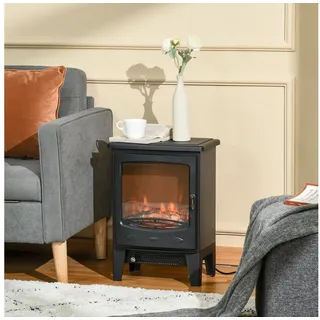HOMCOM Elektrokamin elektrischer Kamin mit Heizung, Dekokamin, elektrisch Kaminofen, LED Elektrokamin Standkamin mit Flammeneffekt 900,1800W Schwarz schwarz