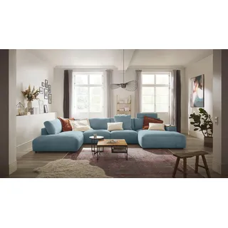 Wohnlandschaft MUSTERRING "Lucia viel Platz, bequem, U-Form", blau (petrol), B:434cm H:81cm T:204cm, Sofas, Wohnlandschaft, Verschiedene Farben, inkl. Kopfstütze, Gesamtbreite 434 cm
